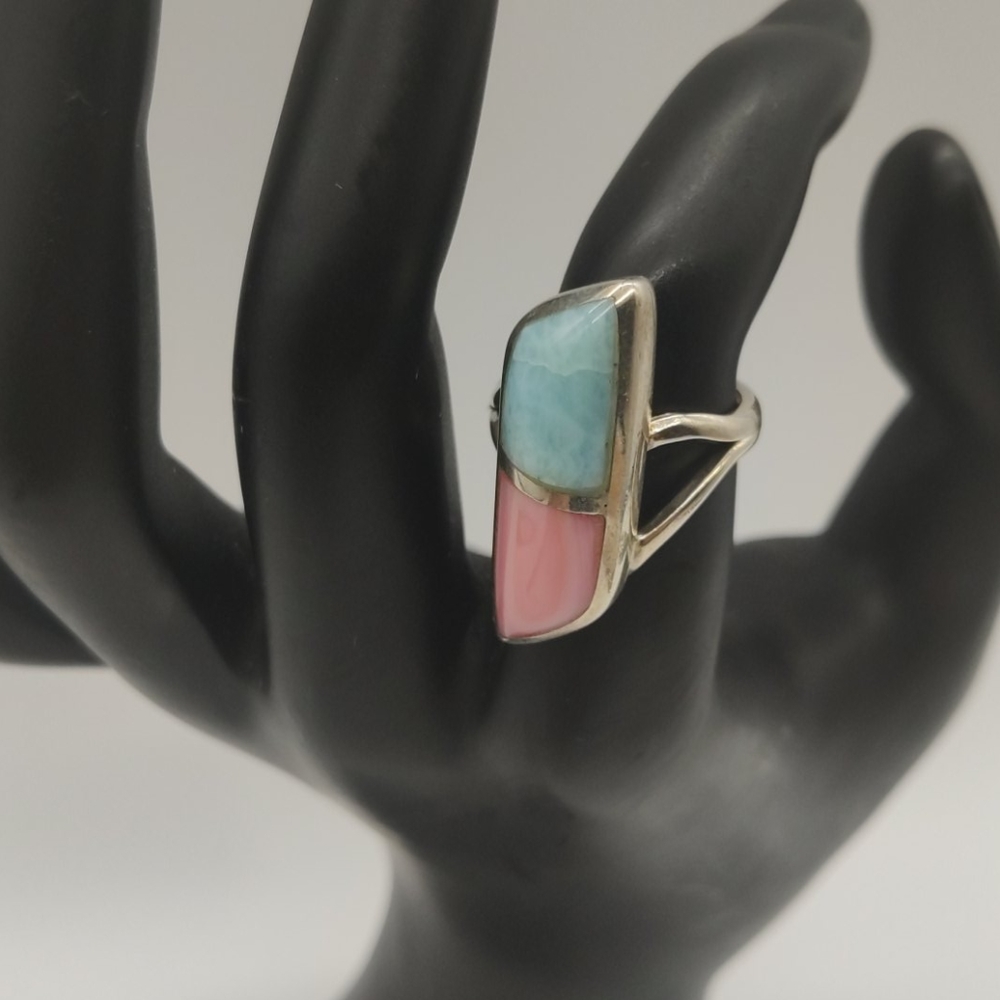 Larimar and Coral Silver Ring 💎